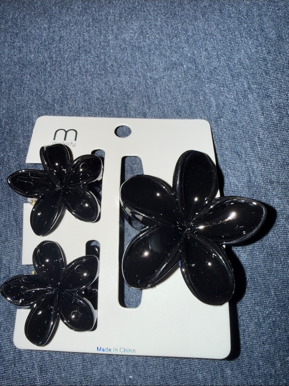 Black Floral Hair Clip Set - 3 Piece